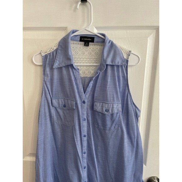 G Collection Sleeveless Button Up Shirt Size 2X Blue/White - Picture 2 of 6